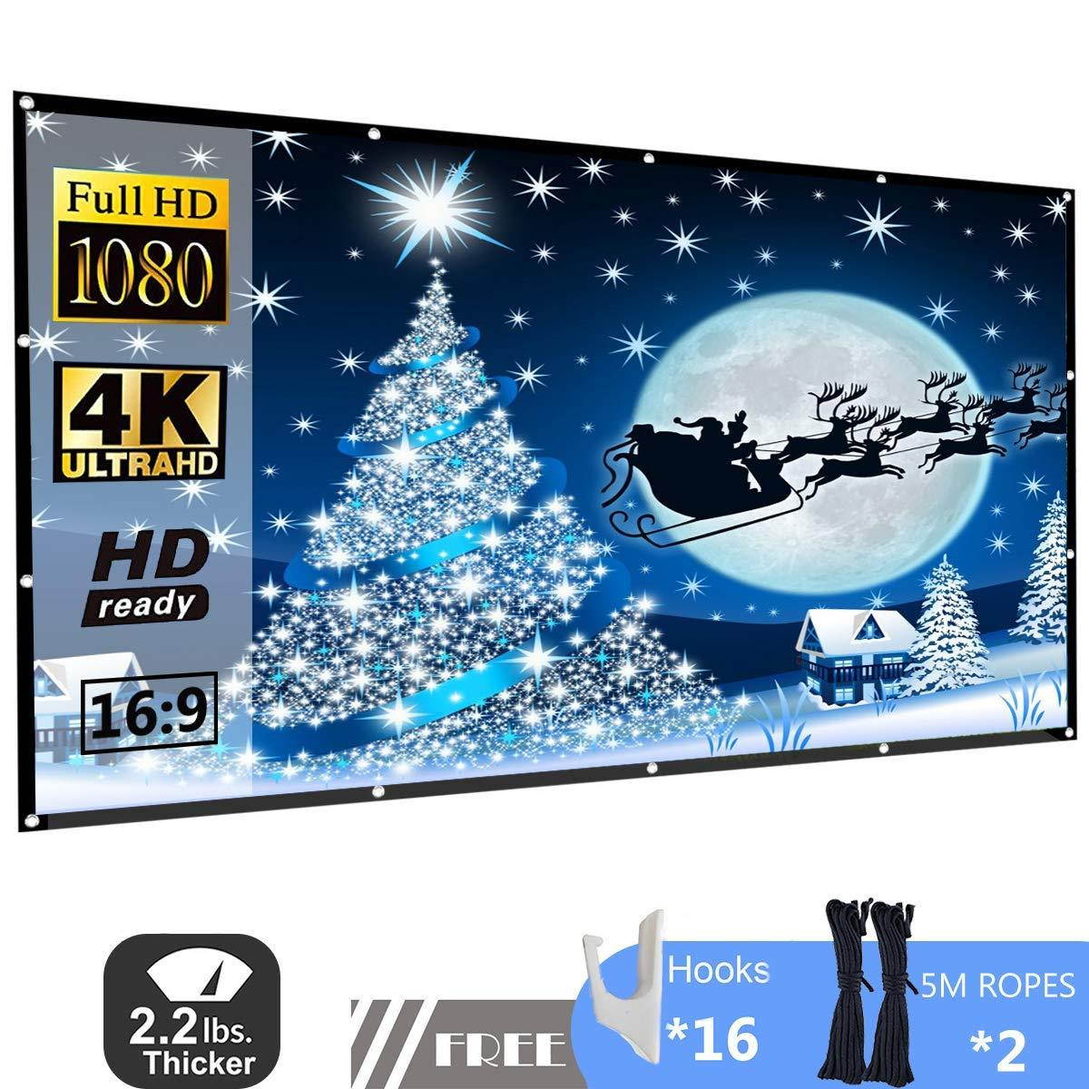 120 Inch 16:9 HD Projector Screen, P-JING Portable Widescreen Foldable Anti-Crease Indoor Outdoor Projector Movies Screen for Home Theater Support Double Sided Projection