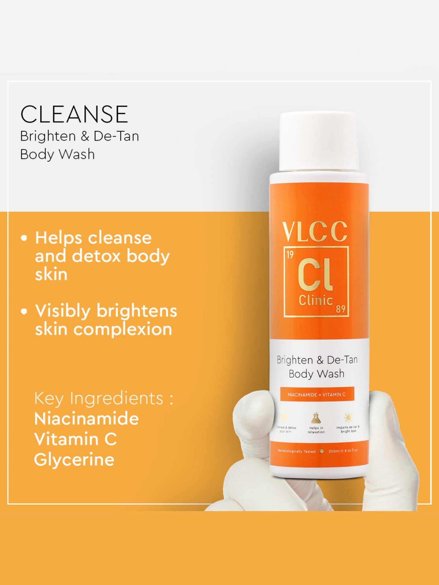 VLCC Clinic Skin Clarifying De-Tan Face Wash & Brighten & De-Tan Body Wash Combo