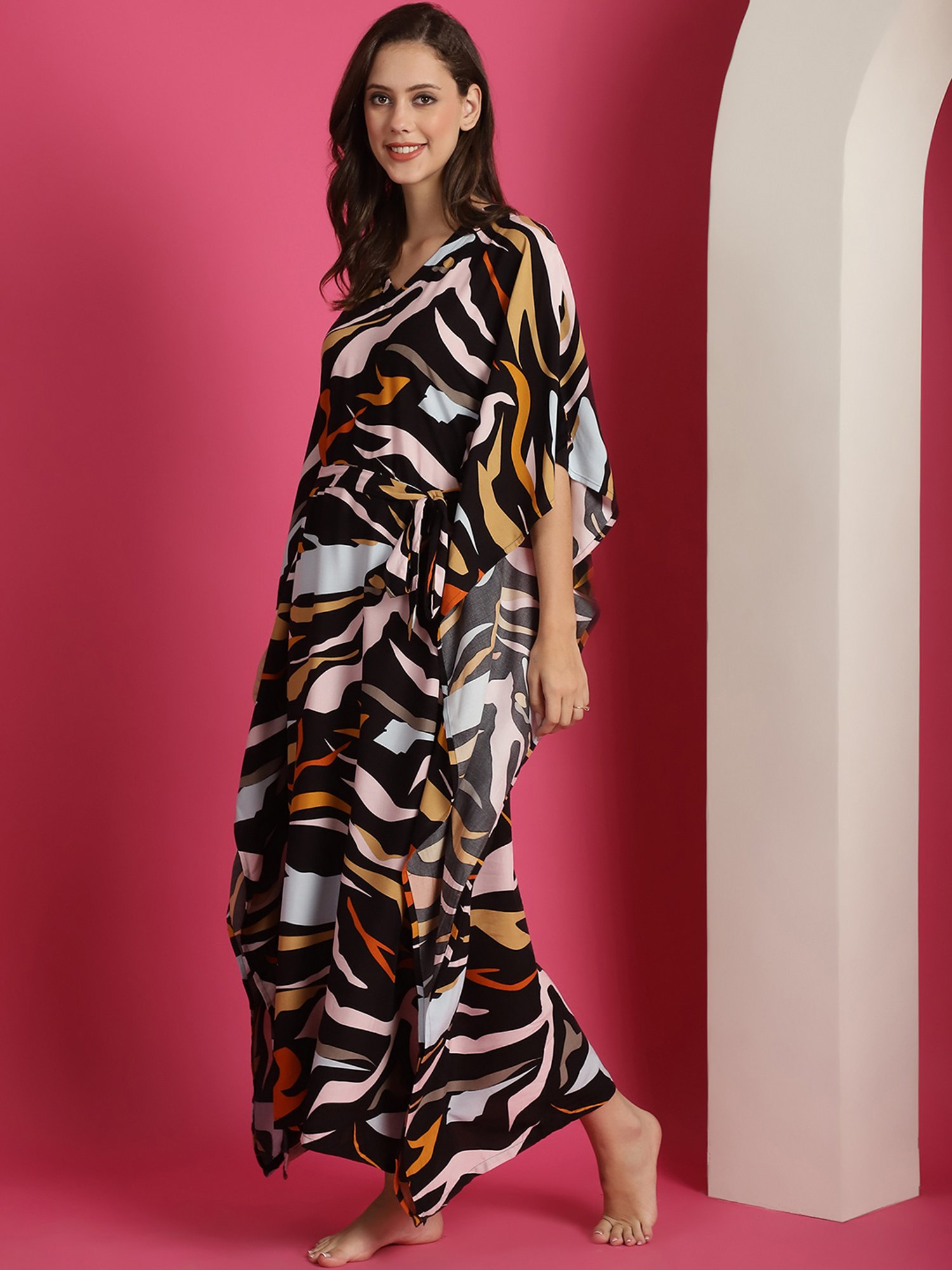 Boston Club Black Printed Kaftan Night Dress