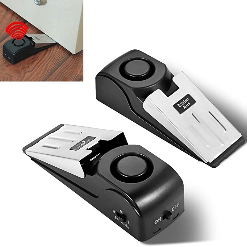 Door Stop Alarm with 120DB Siren Door Stop for Home & Travel (Black) (Pack of 2)