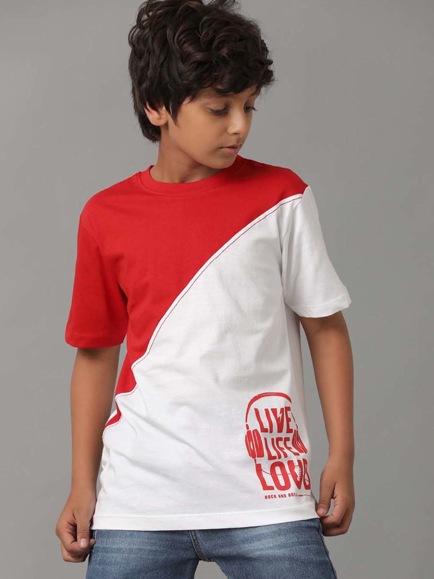 Under Fourteen Only Kids Red & White Cotton Printed T-Shirt