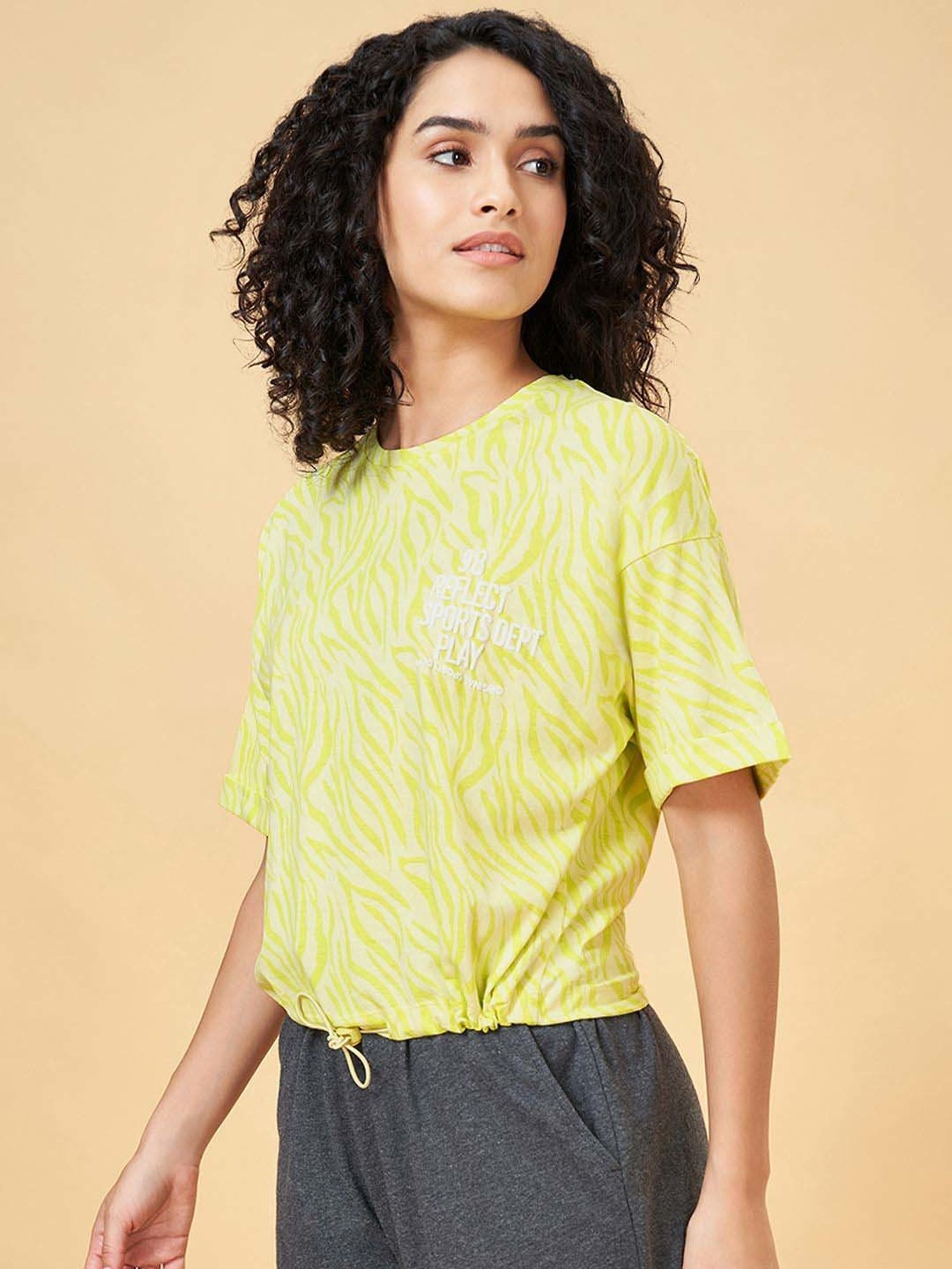 Ajile by Pantaloons Green Cotton Printed T-Shirt