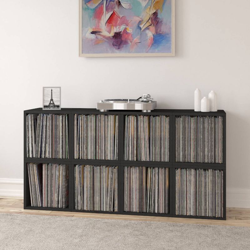Way Basics Eco Stackable Vinyl Record Storage Cube Black Wood Grain