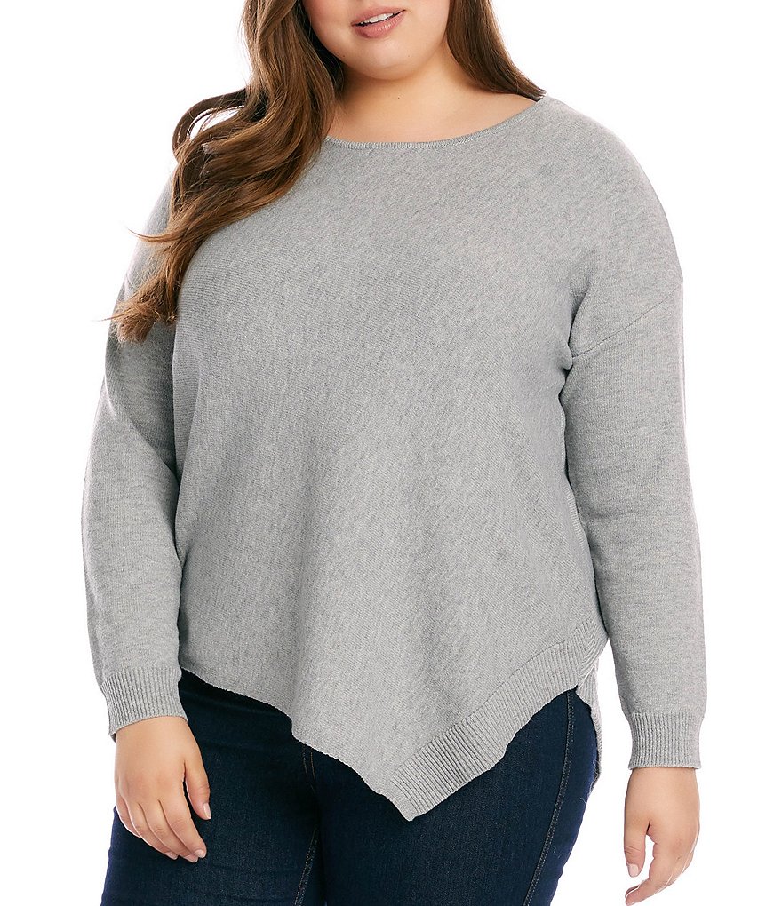 Ruby Rd. Plus Size Ombre Striped 3/4 Sleeve Button Front Long Cardigan