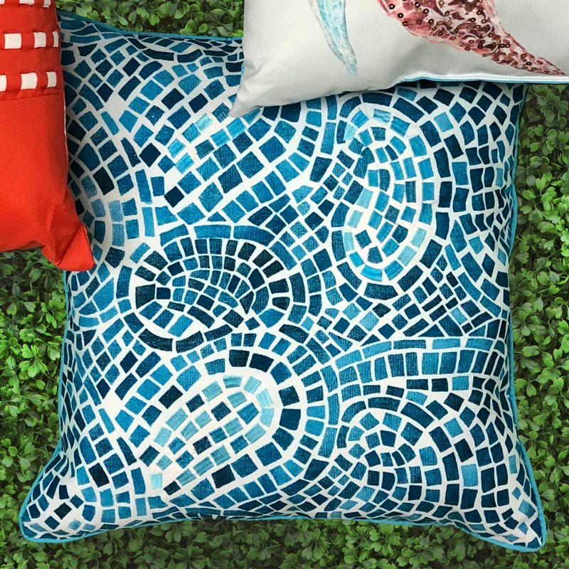 20" x 20" Mosaic Square Patio Throw Pillow Blue - New York Botanical Garden