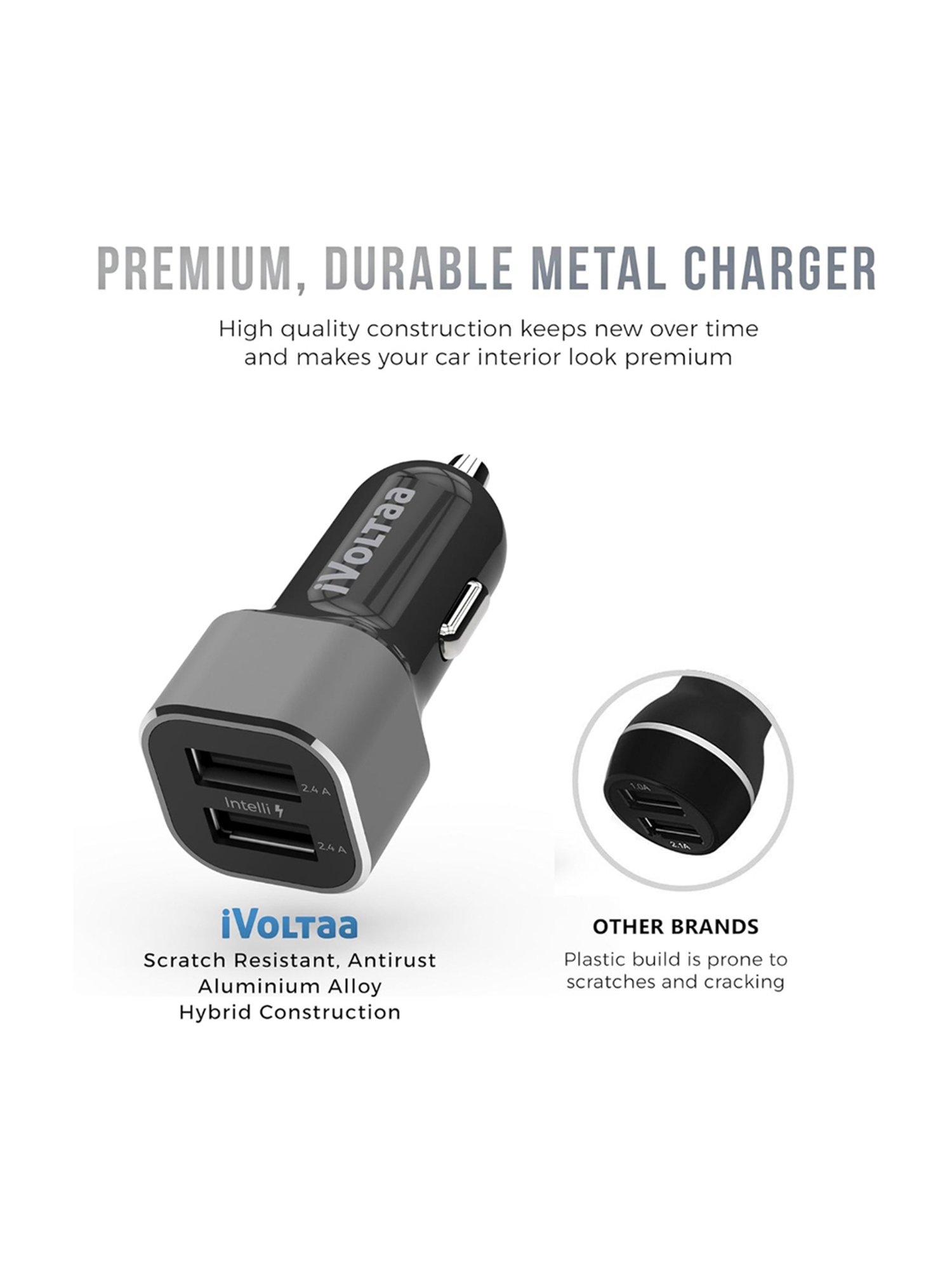 iVoltaa 4.8 Amp Turbo Car Charger (Black)