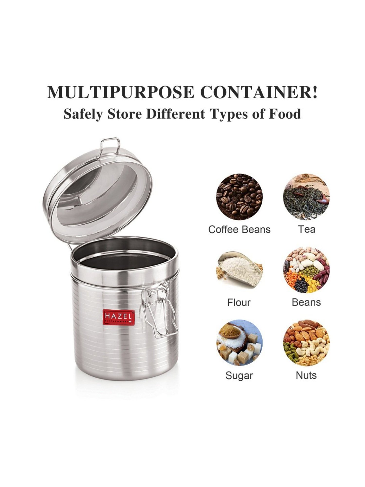 HAZEL Silver Stainless Steel Container with Clip Lock (0.9L)