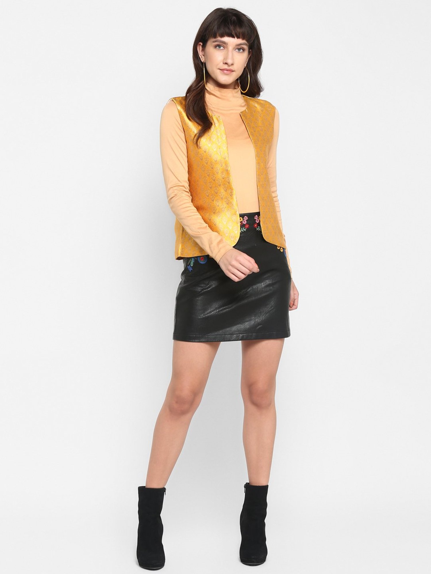 Hangup Mustard Jacquard Pattern Shrug