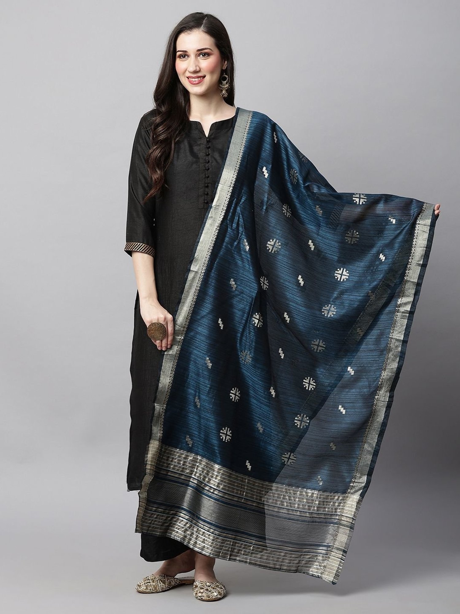 Indo Era Blue Woven Pattern Dupatta