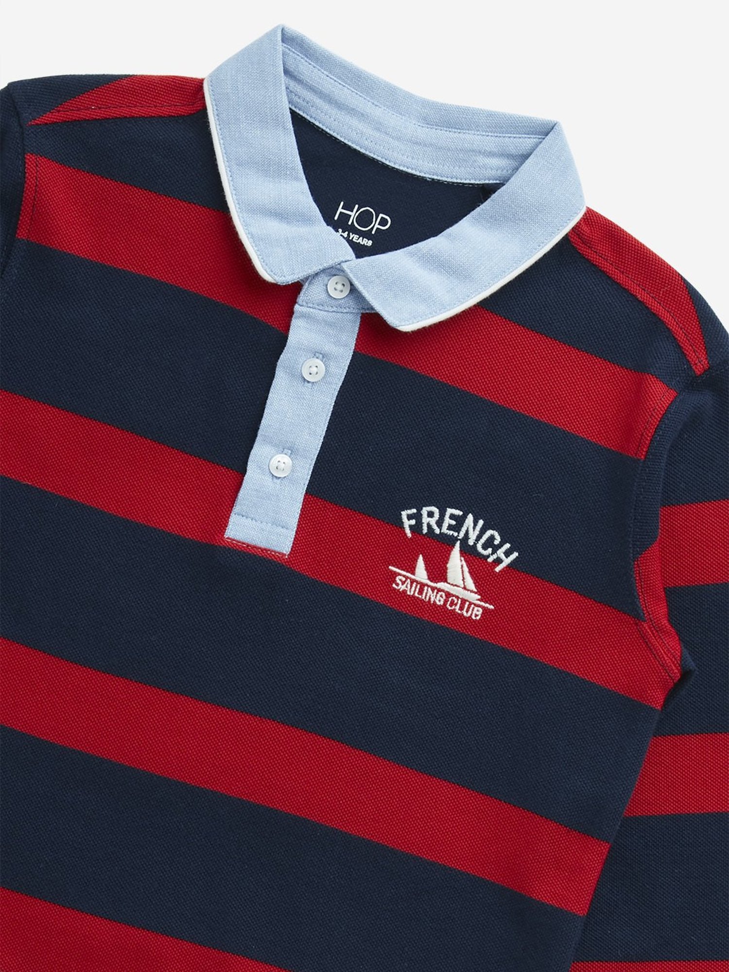 HOP Kids by Westside Navy & Red Striped Cotton Polo T-Shirt