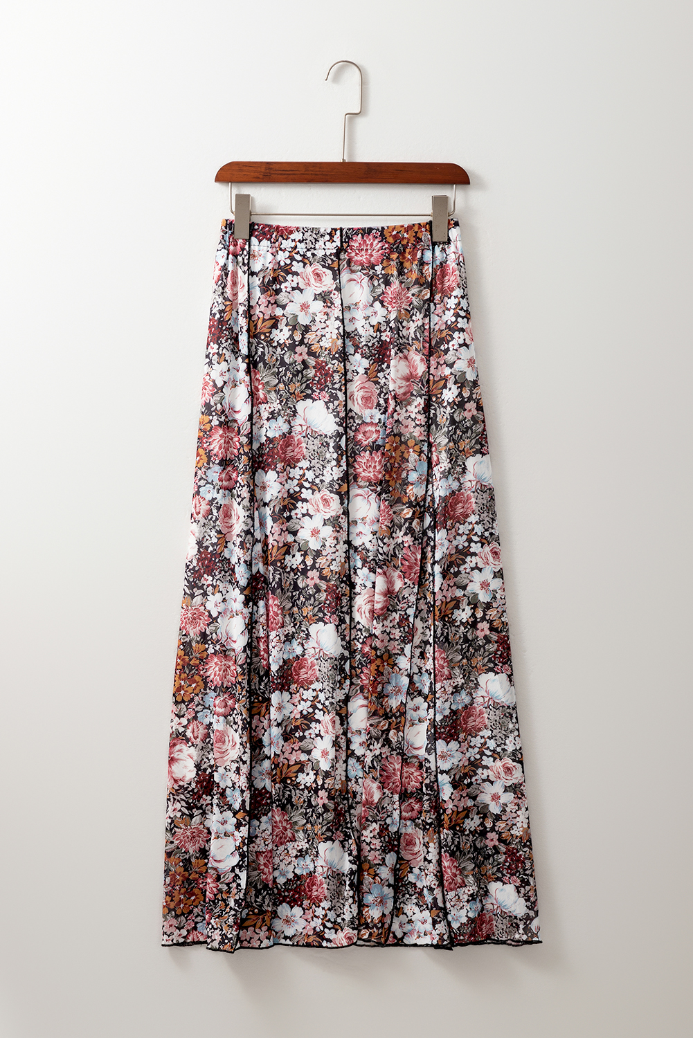 Brown Allover Floral Print Bohemian High Waist Maxi Skirt