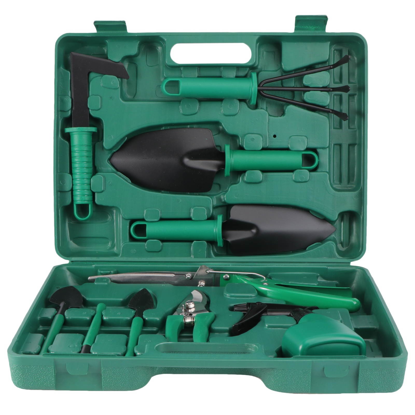 10 Pcs Garden Tools Set Case Garden Tool Kit with Anti-rust Shovel Scissor Harrow Water Sprayer and Case
