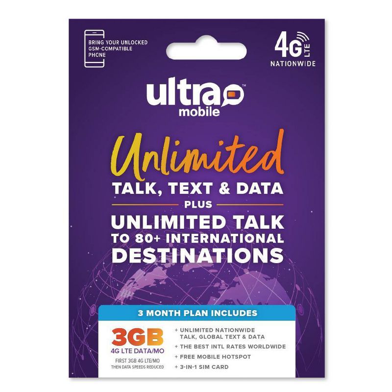 Ultra Mobile 3 Month $22/mo (3GB) SIM Kit