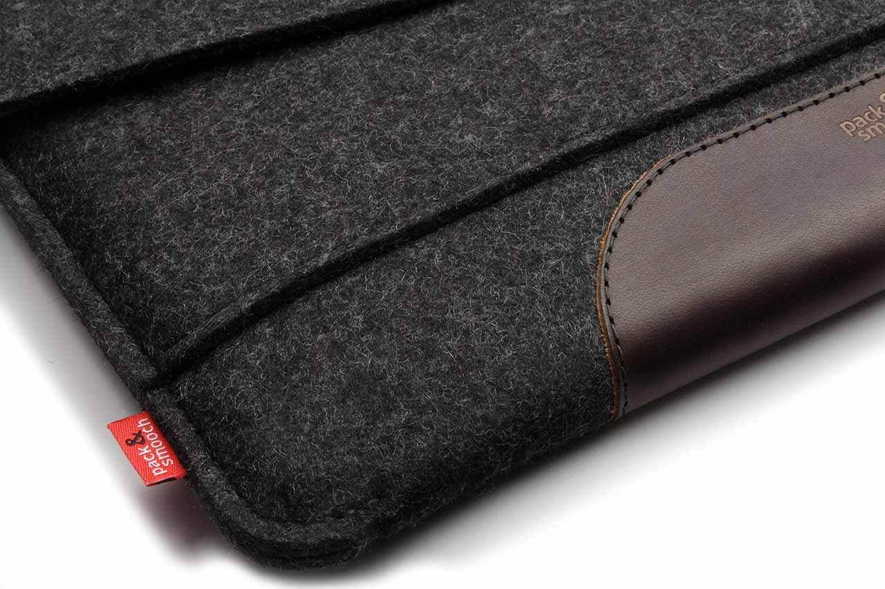 Pack & Smooch Hampshire Pro 12.9 + Keyboard | 100% German Merino Wool Felt and Italian Vegetable Tanned Leather - Dark Grey/Dark Brown