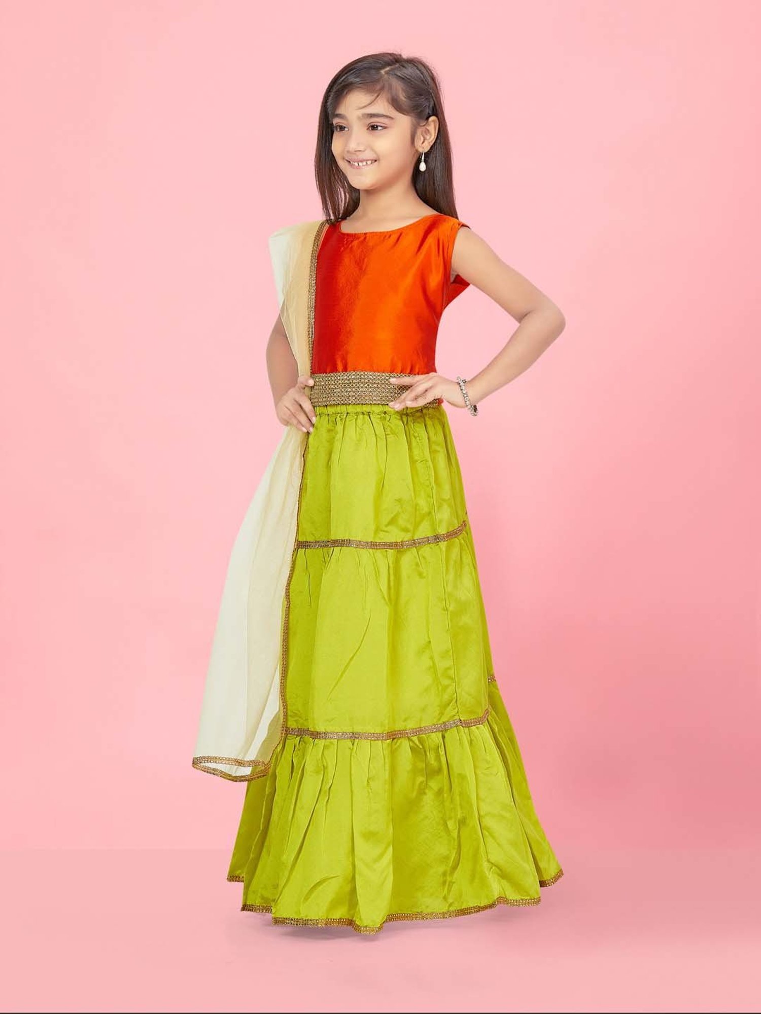 A Little Fable Kids Red & Beige Embellished Lehenga Choli