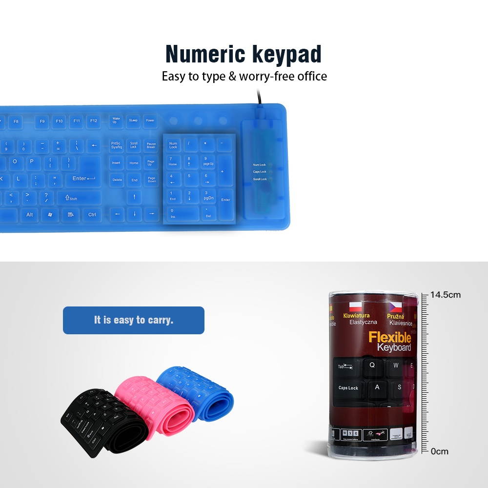 108 Keys USB Silicone Flexible Foldable Keyboard  Waterproof Dustproof USB Silent Keys For Laptop Desktop Keyboard