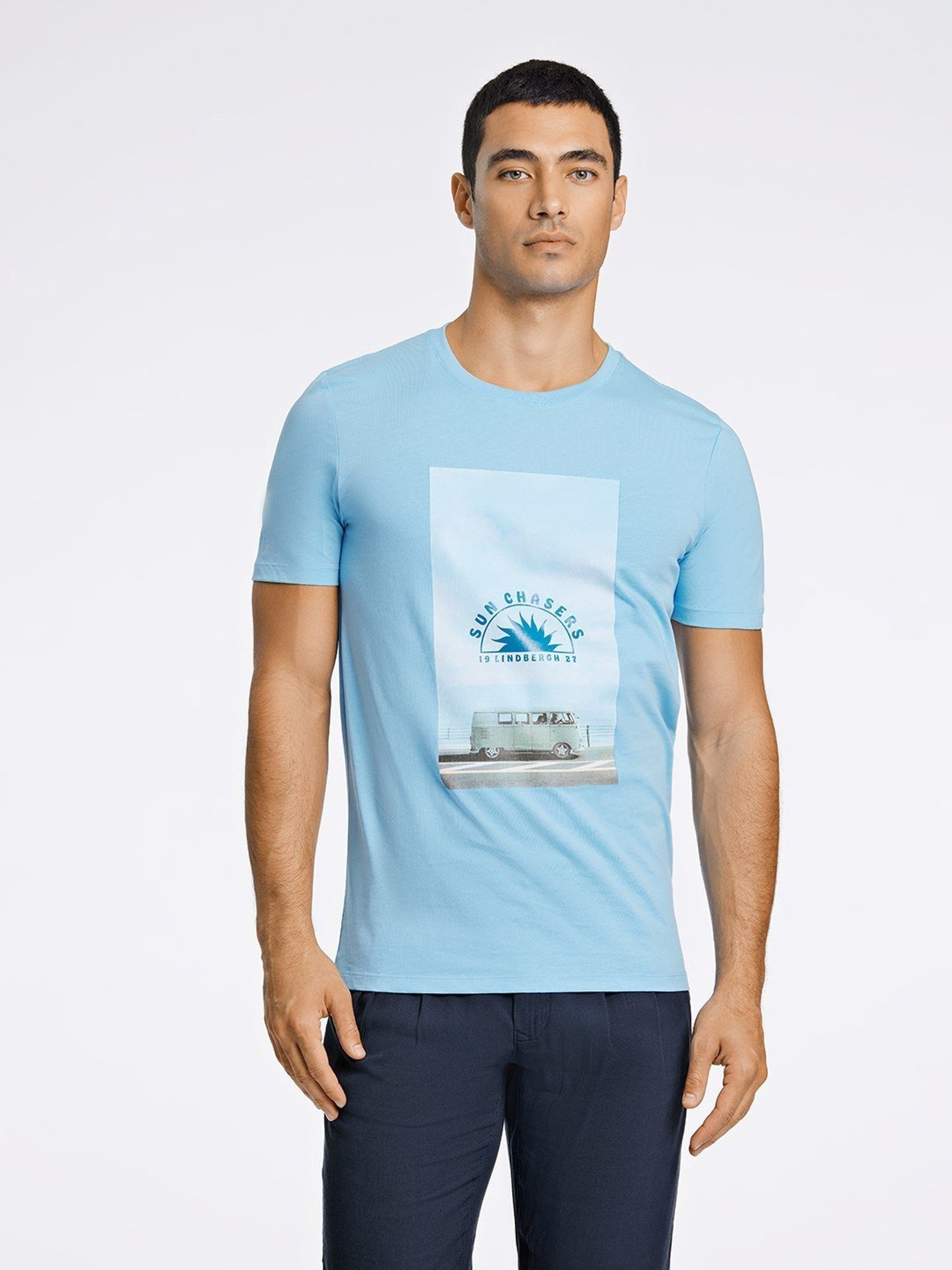 Lindbergh Blue Regular Fit Printed T-Shirt