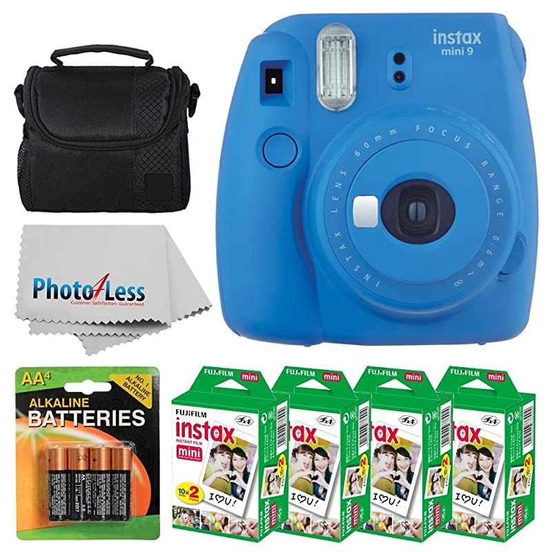 instax mini 9 Instant Film Camera (Flamingo Pink) +  Instax Mini Twin Pack Instant Film (80 Shots) + Camera Case + AA Batteries + Accessory Bundle