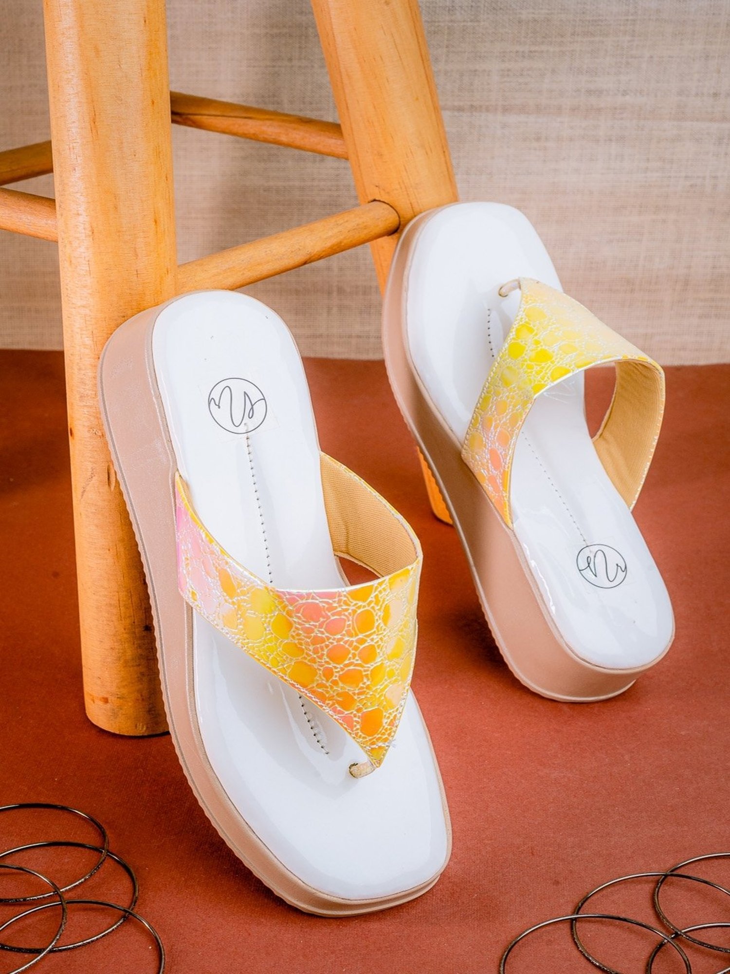 NR by Nidhi Rathi Women's Mulitcolored Thong Wedges