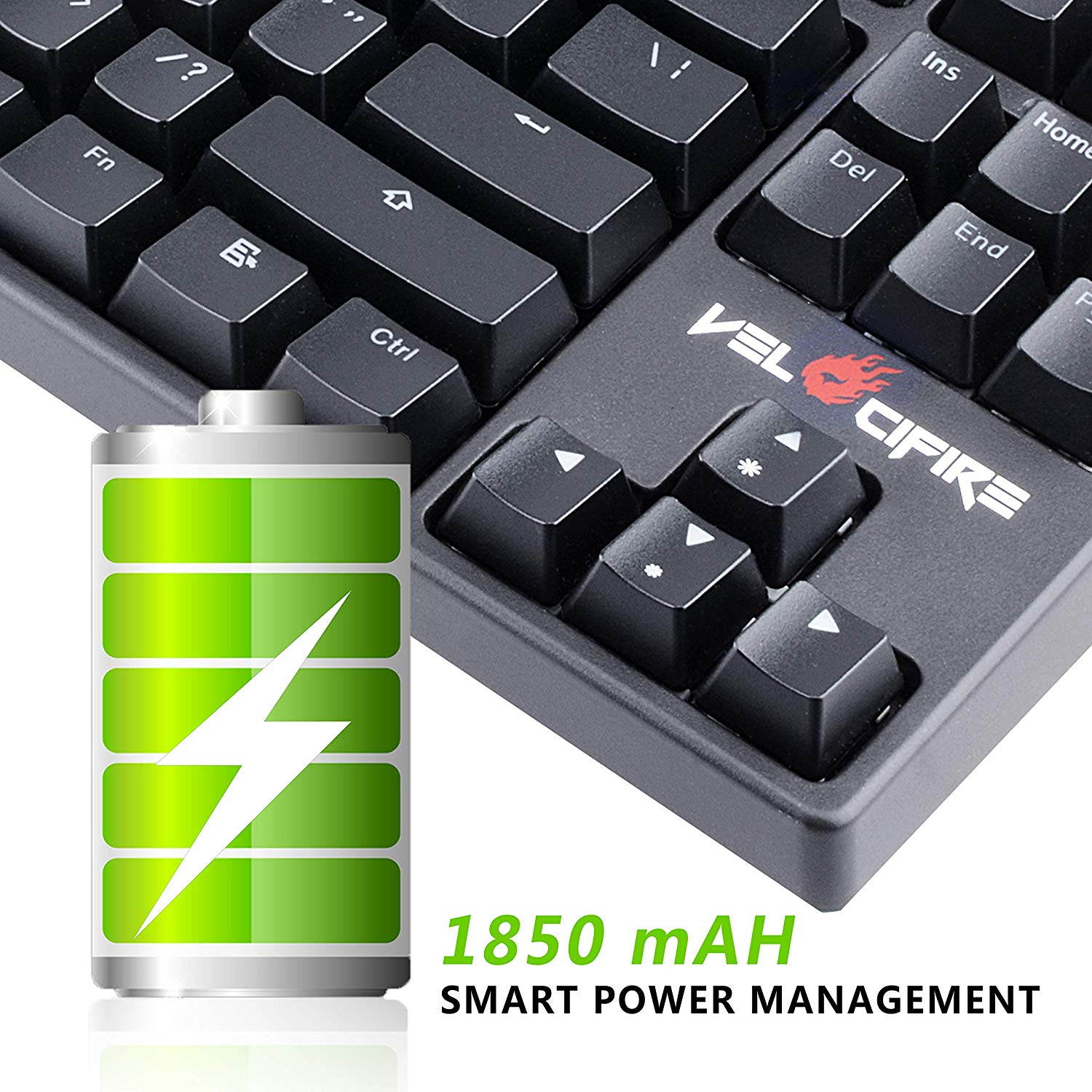 VELOCIFIRE TKL02 Wireless Plugable Mechanical Keyboard 87 Key Tenkeyless Ergonomic with Low Profile Quiet Brown Switches, and White LED Backlit for Copywriters, Typists, and Programmers