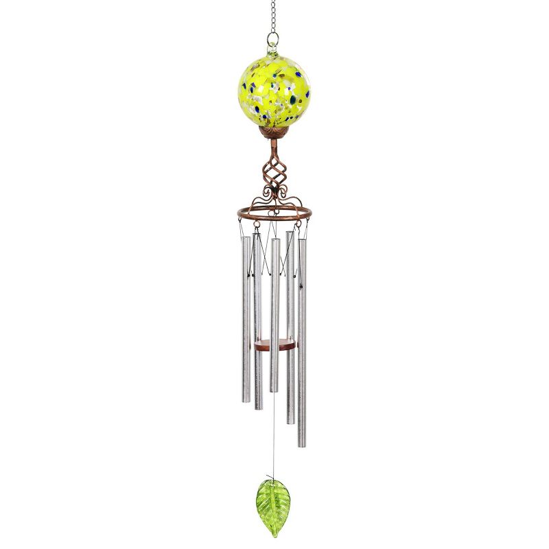 46.25" Solar Glass Ball Wind Chime Yellow - Exhart