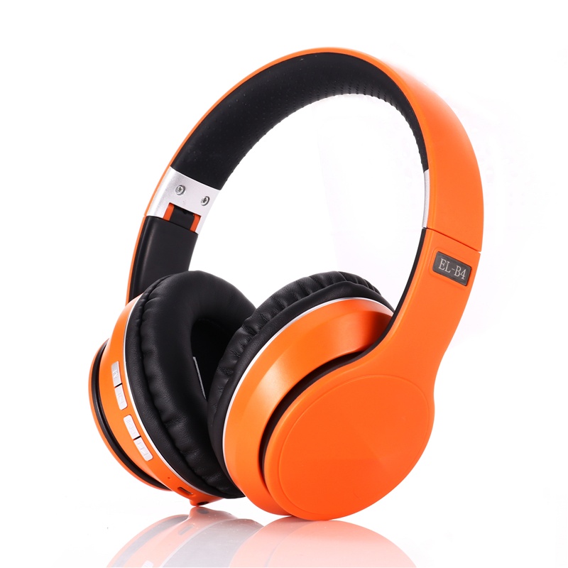 EL-B4 Wireless bluetooth 5.0 Headphones 40mm Drivers HIFI Low Latency FM Radio TF Card AUX-In Foldable Head-Mounted Headset with Mic-Orange