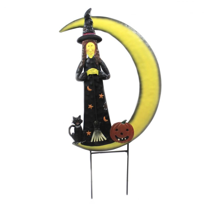 Home & Garden 27.0" Witch In The Moon Stake Halloween Decoration Black Cat Direct Designs International  -  Decorative Garden Stakes