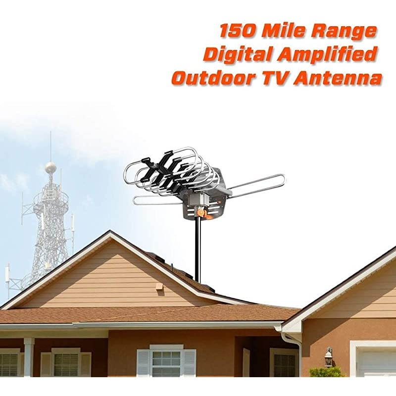 Antenna Amplified Digital Outdoor Antenna 150 Miles Range, 360 Degree Rotation Wireless Remote,with 33FT Coax Cable - Support UHF/VHF/1080p/ 4K Ready -Without Pole