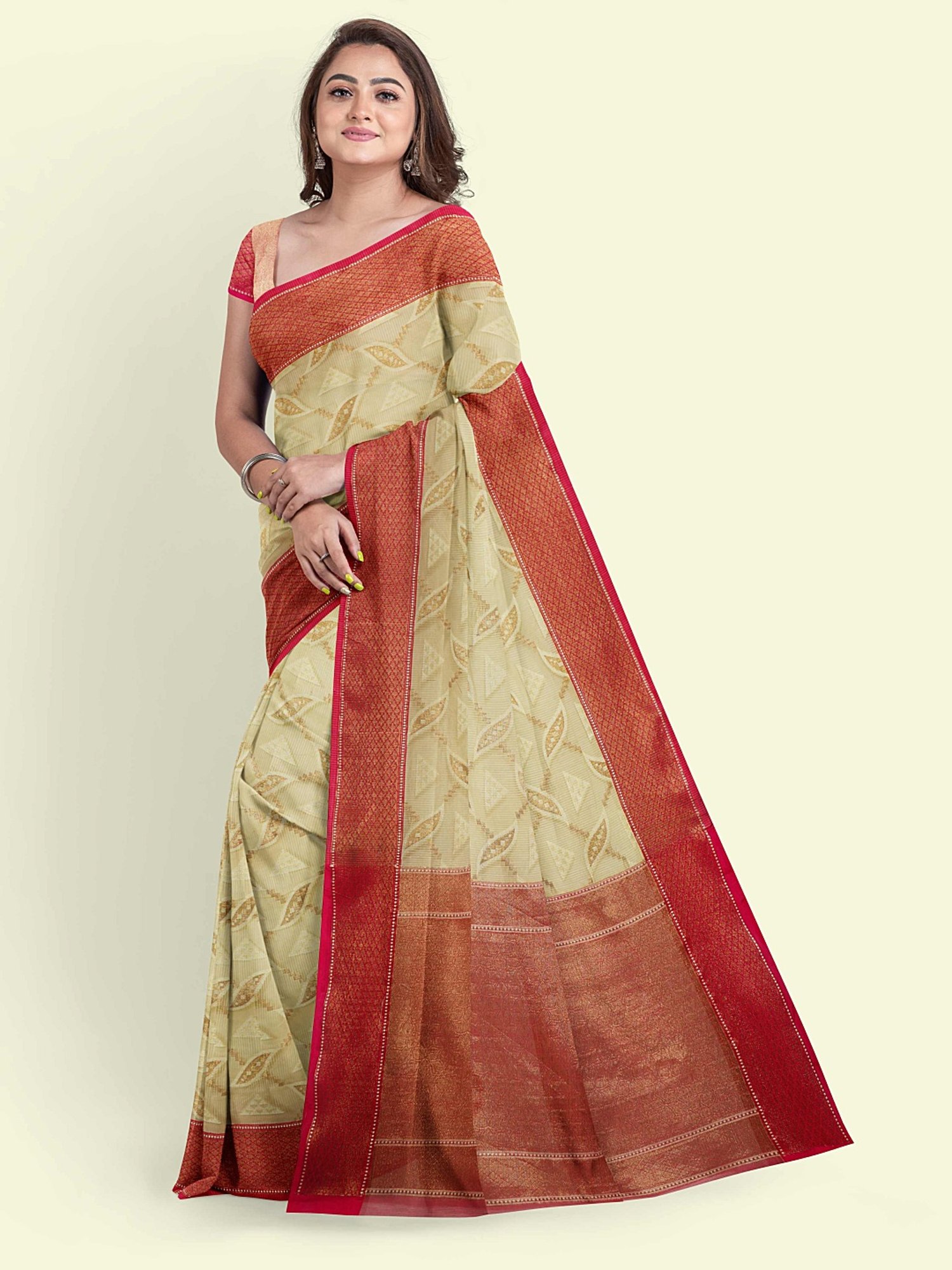 Banarasi Silk Works Green Cotton Woven Saree With Unstitched Blouse