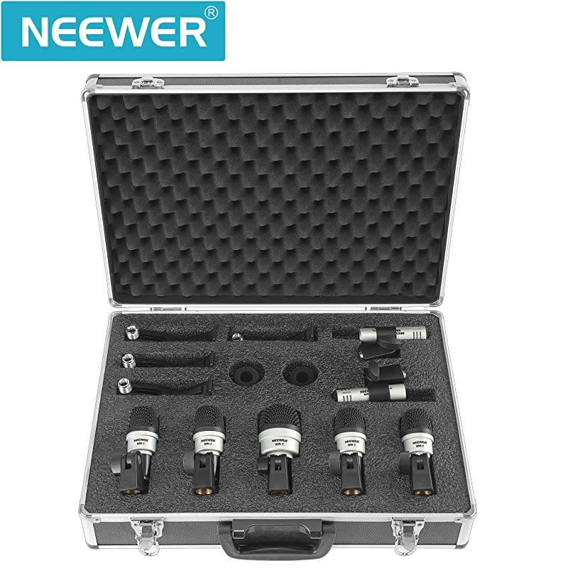 7 Piece Wired Dynamic Drum Mic Kit Kick Bass TomSnare amp Cymbals Microphone Set for Drums Vocal Other Instrument Complete with Thread Clip Inserts Mics Holder amp CaseNW7