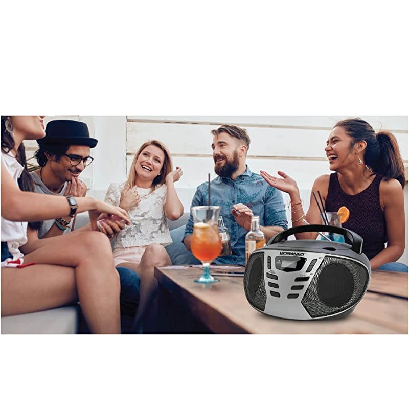 Portable CD Boombox with AM/FM Radio,AUX in,Top Loading CD Player,Telescopic Antenna, LCD Display for Indoor & Outdoor,Offices,Home,Restaurants,Picnics,School, Camping (Black/Silver) CD55-BKS