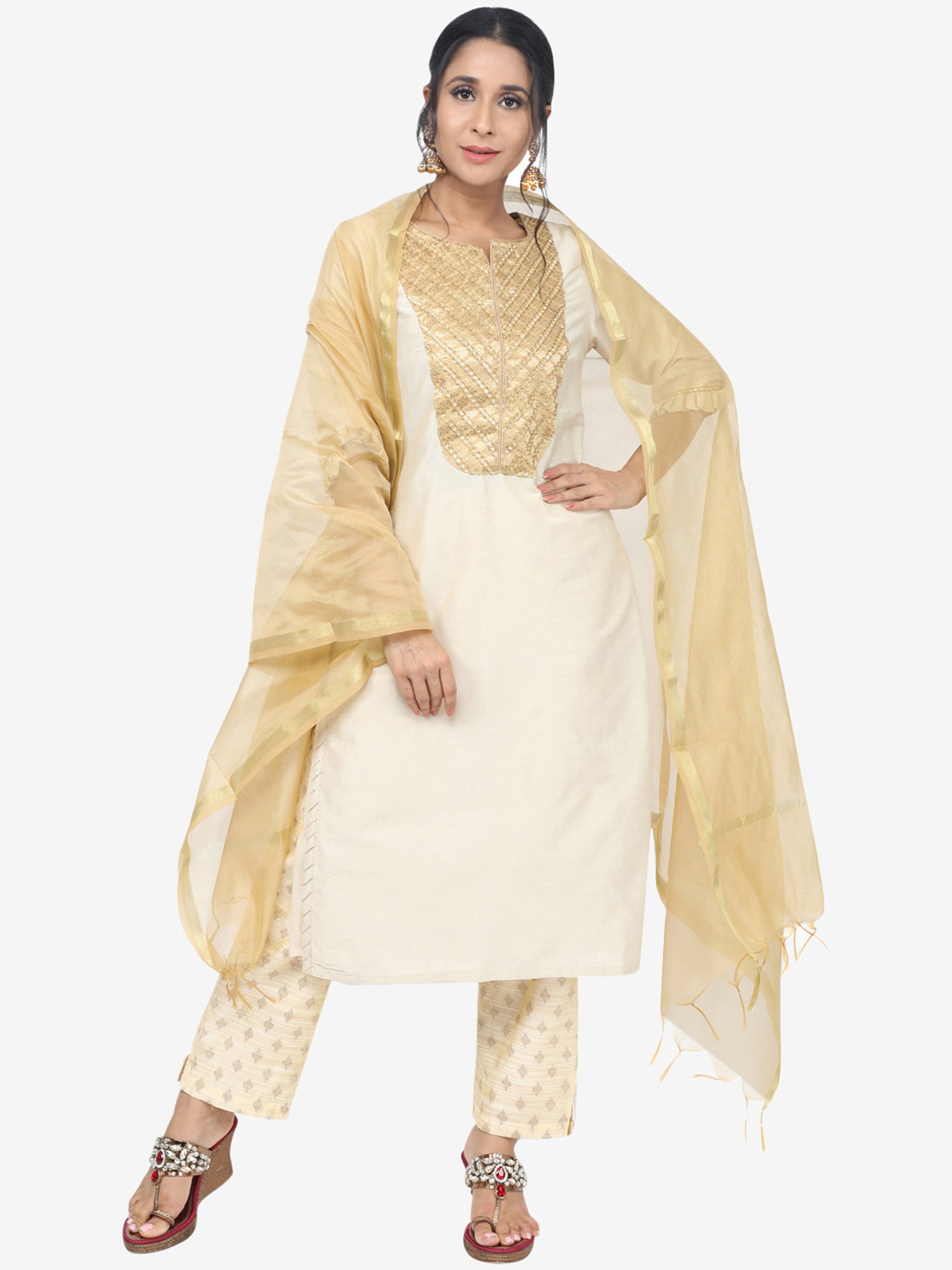 Paislei Beige Kurta Pant Set
