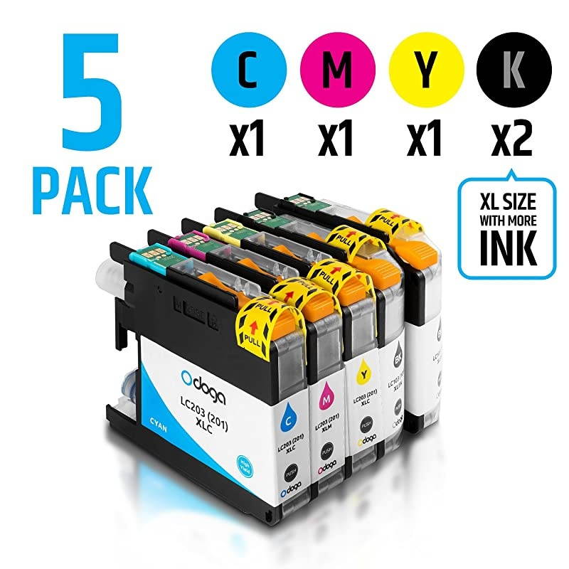 5 Pack LC201 LC203 LC203XL Ink Cartridge Replacement for Brother MFCJ480DW J485DW J4420DW J885DW J4620DW J460DW J5520DW J680DW 2 Black 1 Cyan 1 Magenta 1 Yellow High Yield Combo Pack