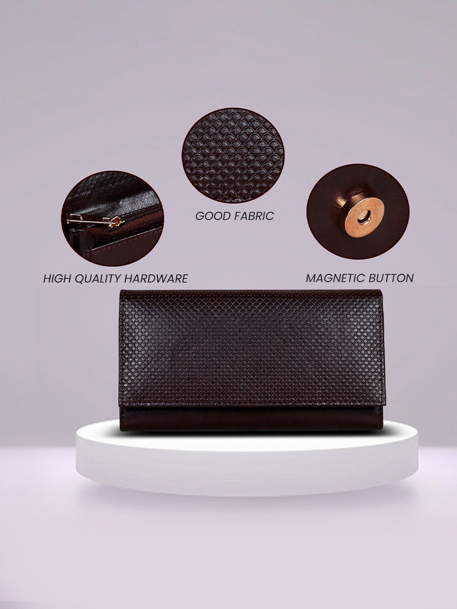 Abeeza Brown Textured Leather Large Clutch