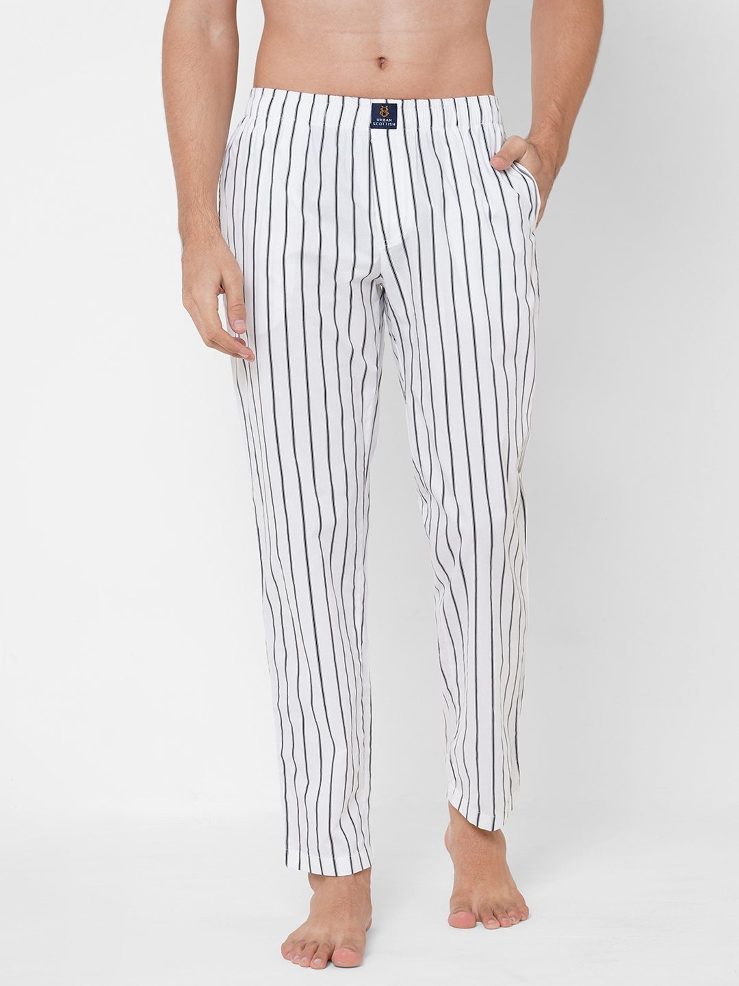 Urban Scottish White Regular Fit Striped Nightwear Pyjamas