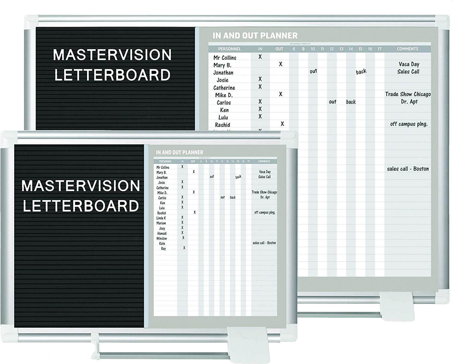 MasterVision In-Out Planning Board Magnetic Dry Erase/Letter Board, 18" x 24", Aluminum Frame