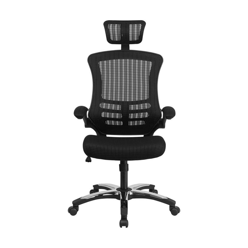 High-Back Black Mesh Swivel Ergonomic Executive Office Chair with Flip-Up Arms and Adjustable Headrest, BIFMA Certified