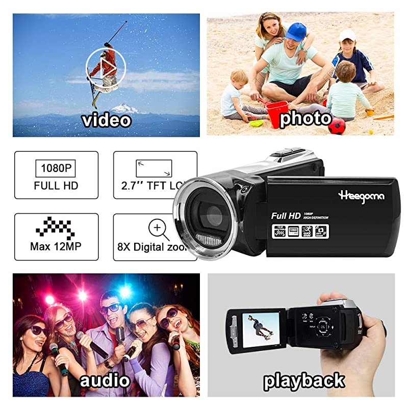 Camera Camcorders Digital Camera Recorder FHD 1080P 12MP 2.7 Inch 270 Degree Rotation Screen 8X Digital Zoom Camcorder Vlog Camera Digital Camcorder with Rechargeable Battery