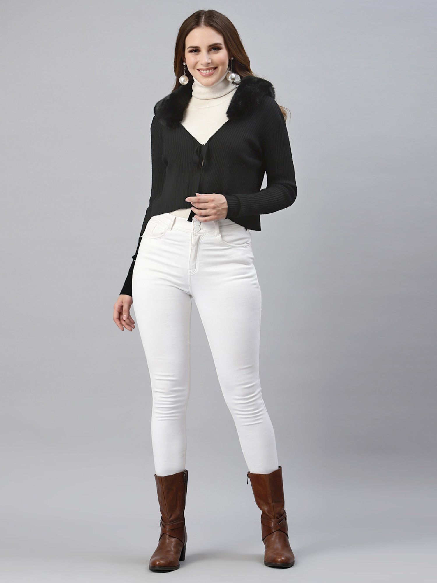 Mafadeny Black Shawl Neck Cardigan