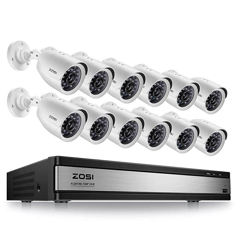 H.265+ 1080p 16 Channel Security Camera System, 16 Channel DVR Recorder and 12 x 1080p Weatherproof Surveillance CCTV Bullet Camera Outdoor Indoor, 80ft Night Vision, 90&deg; View Angle (No HDD)