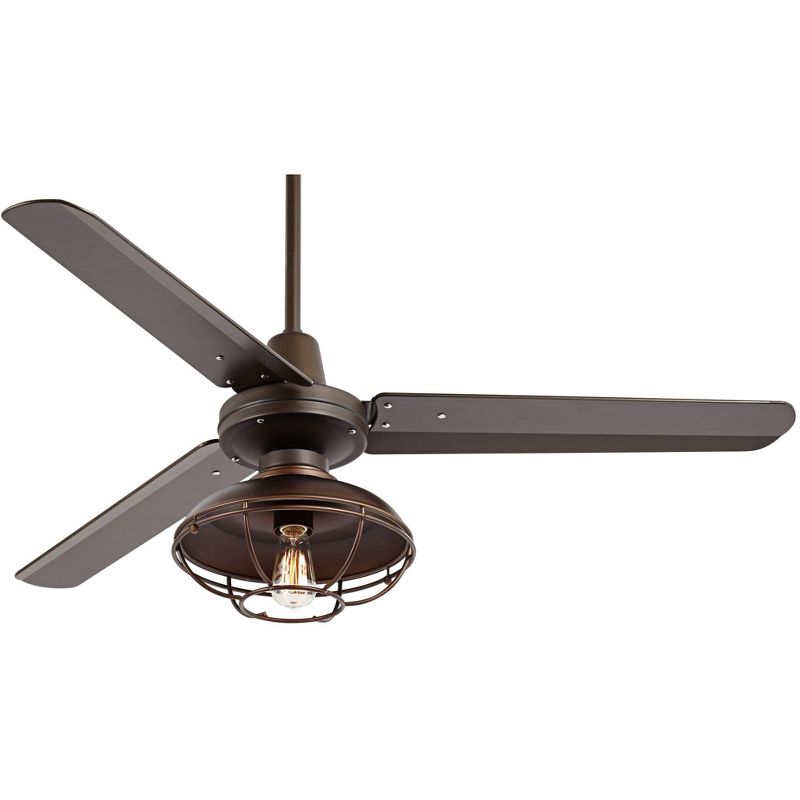 52" Casa Vieja Industrial Outdoor Ceiling Fan with Light LED Dimmable Remote Bronze Cage Damp Rated for Patio Porch