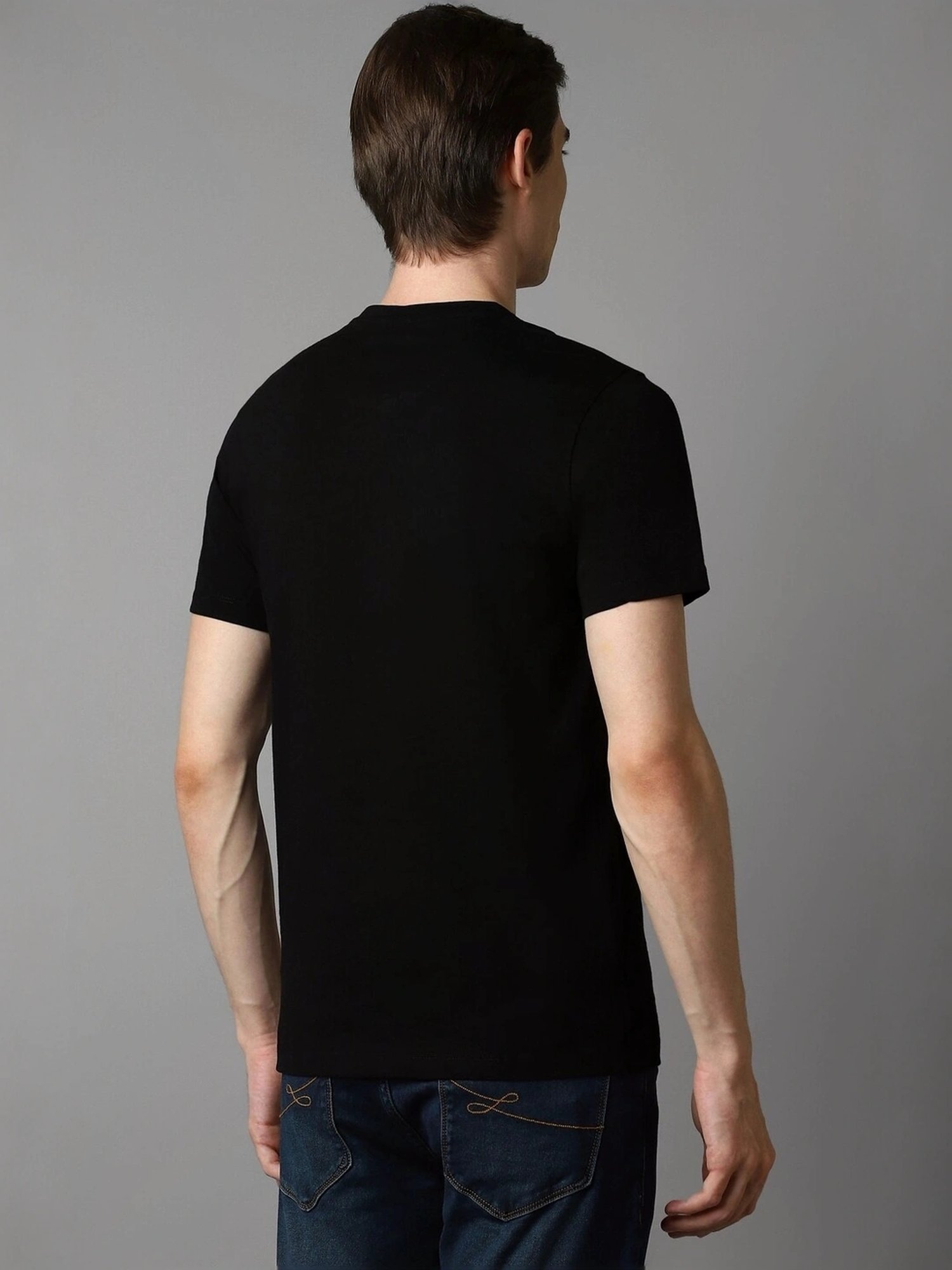 Louis Philippe Black Cotton Slim Fit T-Shirt