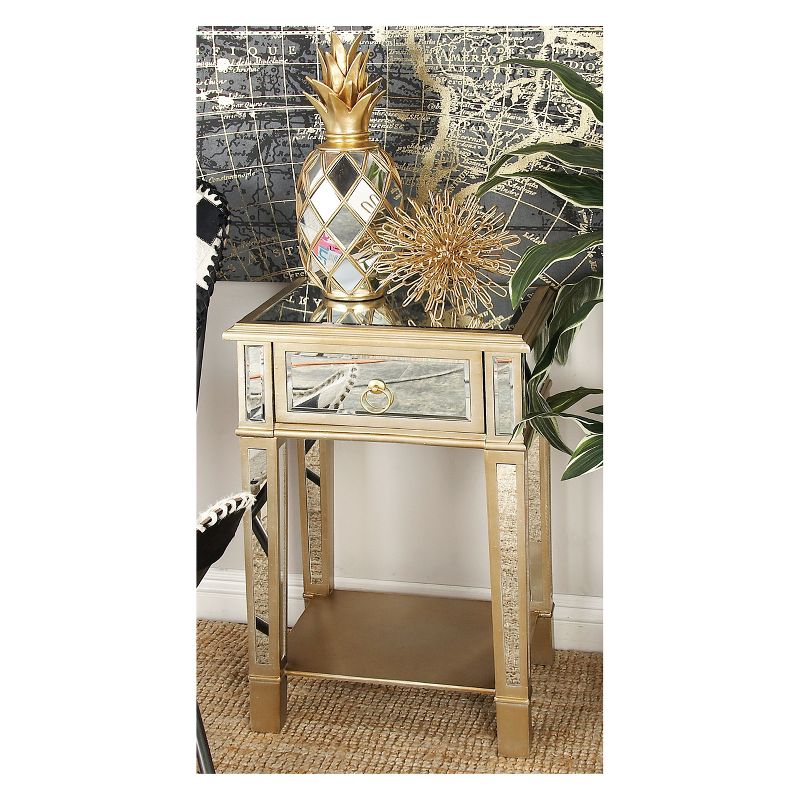 Wood and Mirror Modern Accent Table Beige - Olivia & May