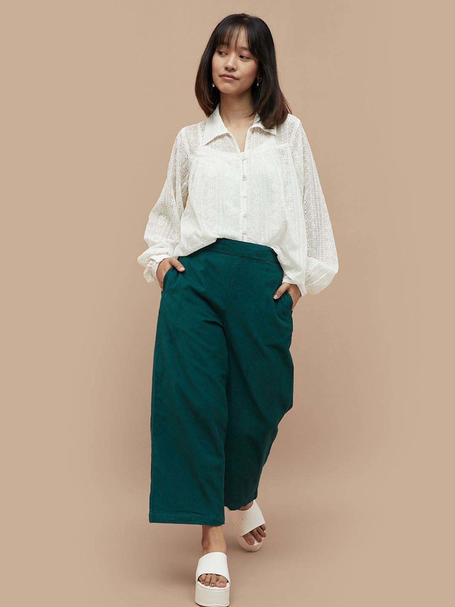 Colour Me by Melange White Cotton Embroidered Top