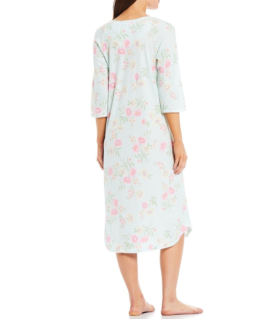 Miss Elaine Cottonessa Floral Print Knit Long Nightgown