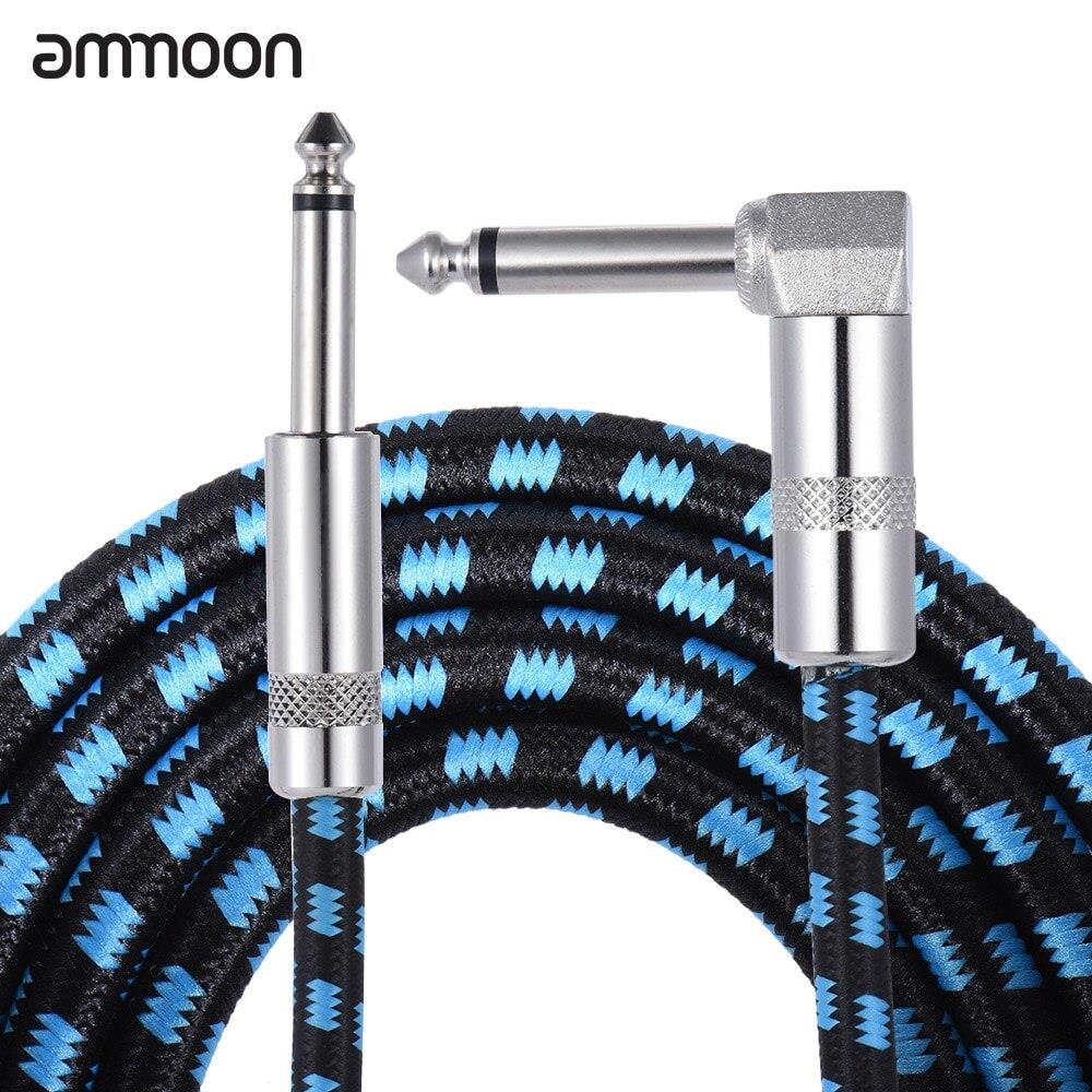 3M / 10 Feet Instrument Guitar Cable Straight to Right Angle 1/4-Inch 6.35mm Plug with Blue Tweed Woven Jacket