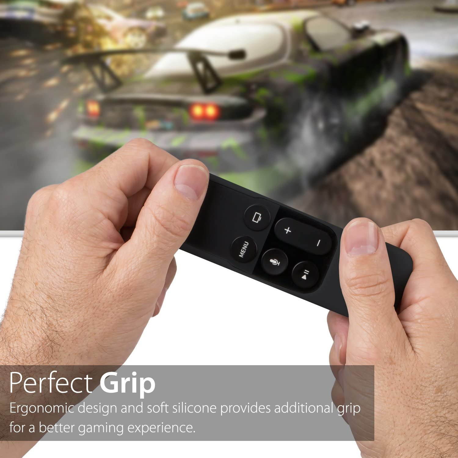 Apple TV 4K (5th Gen) Remote Control Case, Fosmon Open Logo Flexible Silicone Cover Lightweight Gel Rubber Case for Apple TV 4K 5th Generation / Apple TV 4th Generation Siri Remote Controller (Black)