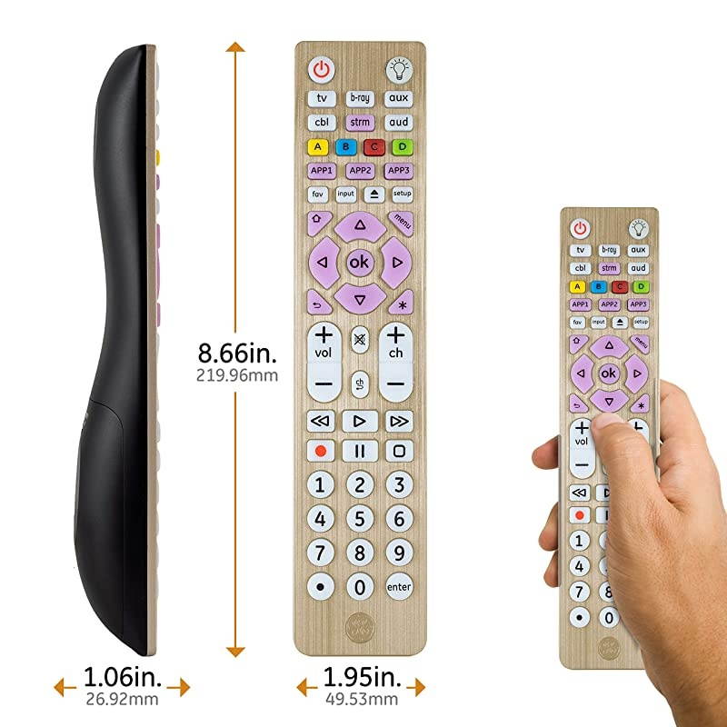 6-Device Backlit Universal Remote Control for Samsung, Vizio, Lg, Sony, Sharp, Roku, Apple TV, Smart TVs, Streaming Players, Blu-Ray, DVD, Master Volume Control, Gold, 47506