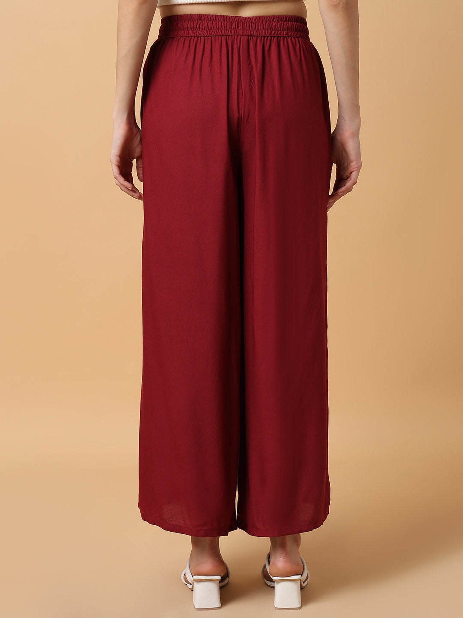 SHOWOFF Maroon Cotton Straight Fit Mid Rise Pants