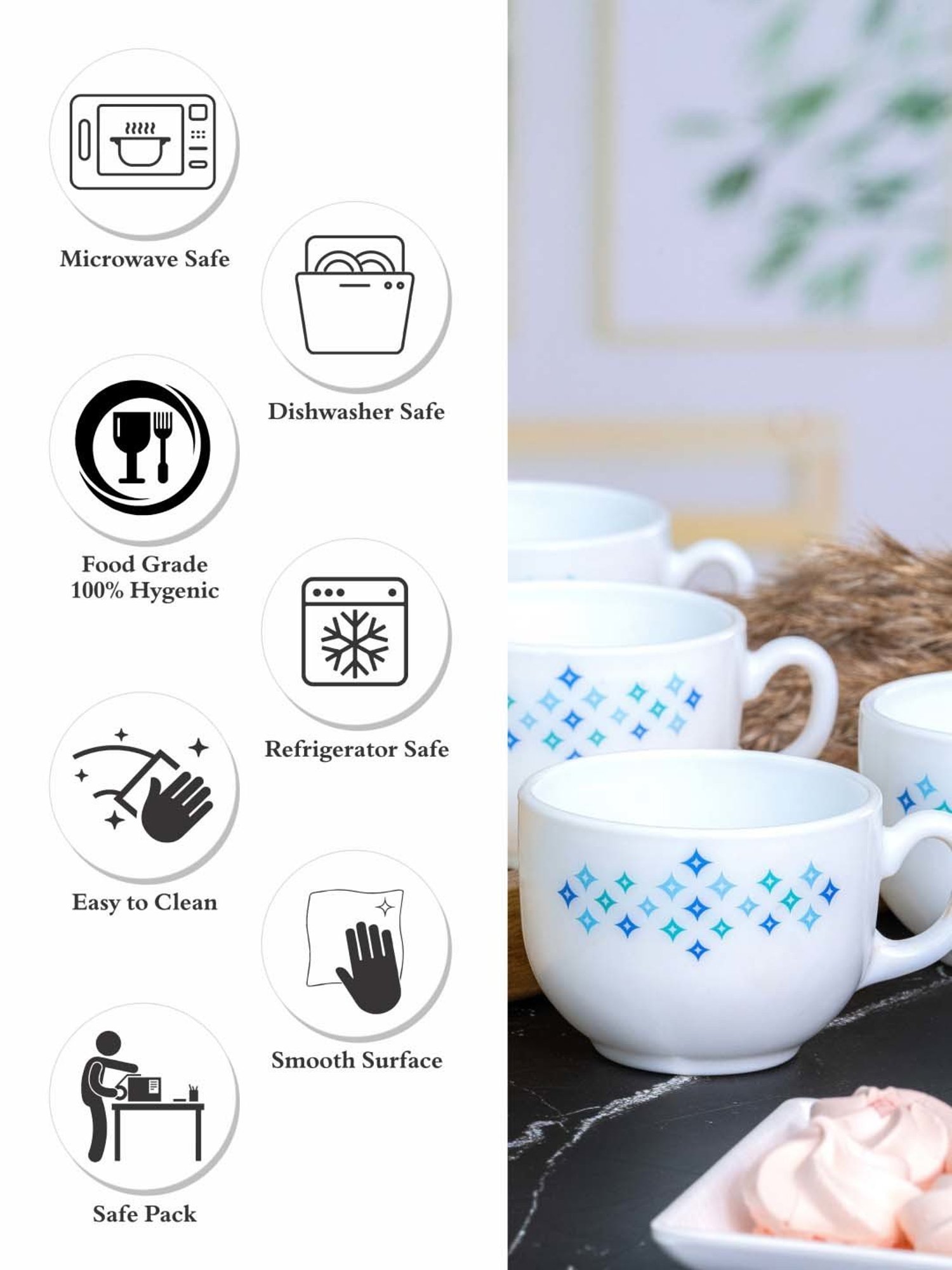 Cello White Opalware Cup (0.16 L) - Set of 6